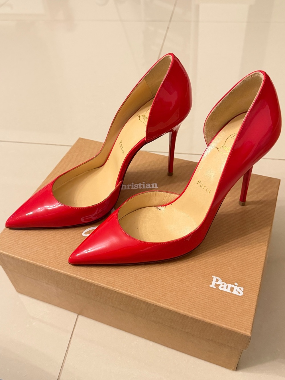 Christian Louboutin Red Patent Leather D'Orsay Pointed Heels